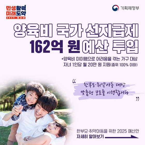 [2025년 예산안] 한부모·취약 아동을 위한 맞춤형 보호